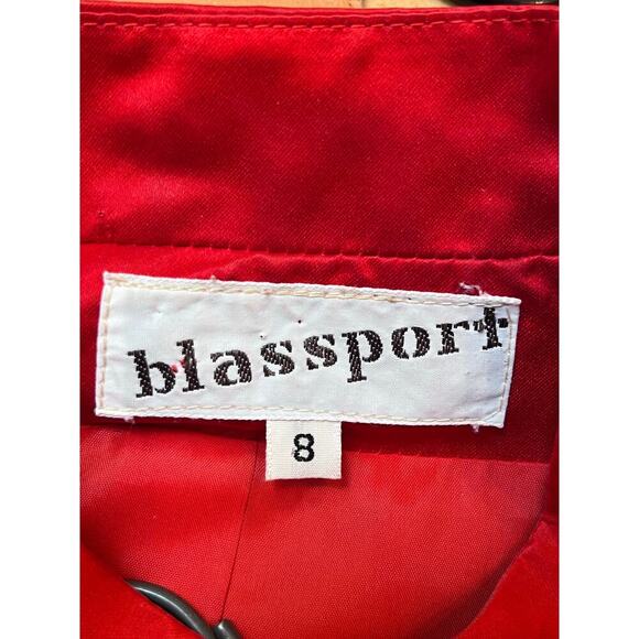 Blassport Women's Size 8 Red Satin Asian Inspired Button Front Cropped Jacket - Picture 2 of 9